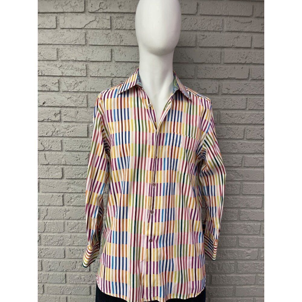 Riscatto Men Multicolored Striped Long Sleeve Woven Dress Shirt Size XL